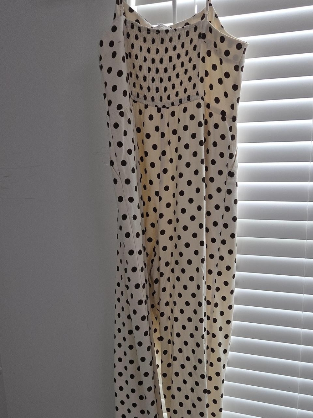 Anniewear Polka Dot Wide-Leg Jumpsuit in White with Brown Dots - Picture 4 of 5